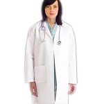 Microfiber labcoat ladies full sleeve with plastic buttons 3 pockets solid pleated in 36 38 40 42 lengths