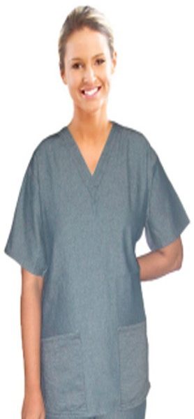 Denim scrub top v neck 1 pocket normal 