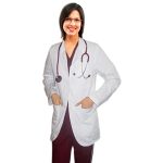 Consultation labcoat ladies full sleeve with back tieable style plastic buttons 3 pocket in twill fabric