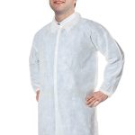 Disposable lab coat unisex full sleeve without pocket with front plastic snap buttons