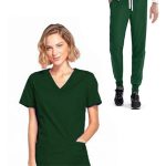 Ladies Jogger Scrub Set 4 Pockets Half Sleeves, Top 2 Lower Pockets and 2 Side Pockets Jogger Pant with Full Elastic Waistband and Drawstring (Twill White) Both