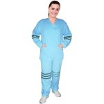 Microfiber stripes style ladies v-neck 5 pocket set full sleeve (3 pocket top and 2 pocket pant)