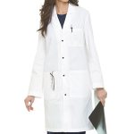 Poplin labcoat ladies full sleeve with snap buttons 3 pockets solid pleated (48 perc cotton 52 perc polyester) in 36 38 40 42 lengths
