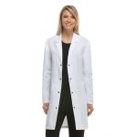 Poplin labcoat ladies full sleeve with snap buttons without pockets solid pleated (48 perc cotton 52 perc polyester) in 36 38 40 42 inch lengths