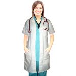 Poplin labcoat ladies half sleeve with plastic buttons 3 pocket solid in 36 38 40 42 lengths