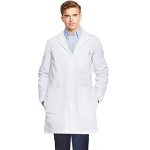 Poplin labcoat unisex full sleeve with plastic buttons 3 front pockets with side inside pockets(access to pockets from side) (48 perc cotton 52 perc polyester) in 36 38 40 42 lengths