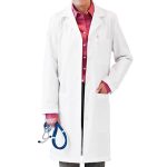 Poplin labcoat unisex full sleeve with plastic buttons 3 pocket solid (48 cotton 52 polyester) fabric weight 4.7 oz in 36 38 40 42 inch lengths 37 colors sizes xxs-12x
