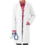 Poplin labcoat unisex full sleeve with snap buttons 3 pockets solid pleated (48 perc cotton 52 perc polyester) available in 36 38 40 42 inch lengths