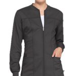 Scrub Jacket with Front and Back Horizontal Vertical Piping 2 Pockets Solid Ladies Full Sleeves with RIB and Zip