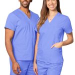 Scrub set 6 pocket solid unisex with 1 pencil pocket half sleeve (3 pocket top with 1 pencil pocket 3 pocket pant)