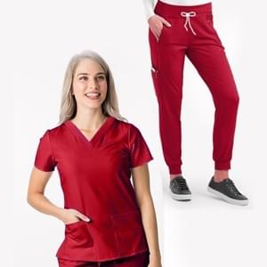 MICROF~3 Microfiber Ladies Jogger Scrub Set 9 Pockets Half Sleeves, Top 3 Pockets (1 Chest Pocket and 2 Lower Pockets) and Jogger Pant 6 Pockets (2 Side Pockets, 2 Back Pockets, 2 Cargo Pockets) with Half Elastic Waistband and Matching Drawstring Both - Image 1