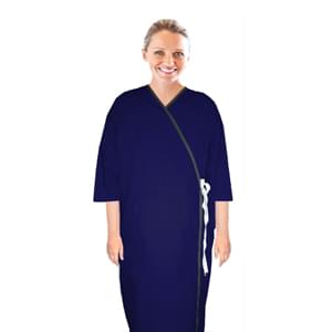 Microfiber patient gown front open 3-4 sleeve with matching piping tie able, Sizes XS-9X Microfiber patient gown front open 3/4 sleeve with matching piping tie able, Sizes XS-9X - Image 1